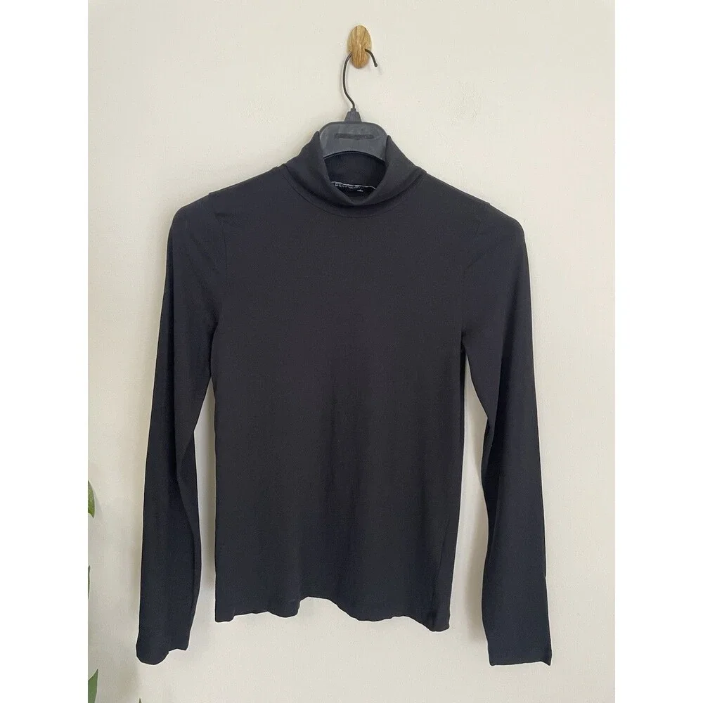 J.CREW Women’s Black Cotton Knit Tissue turtleneck Long Sleeve Top Size M
